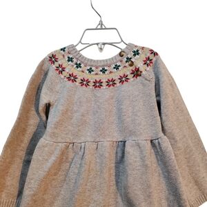 Carter’s‎ Fair Isle Sweater Dress Gray Christmas Flowers Baby Girl Size 24M